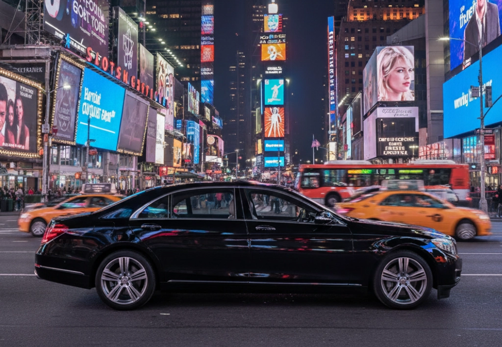 Sedan luxury vehicle in Times Square - Professional black car service for up to 3 passengers