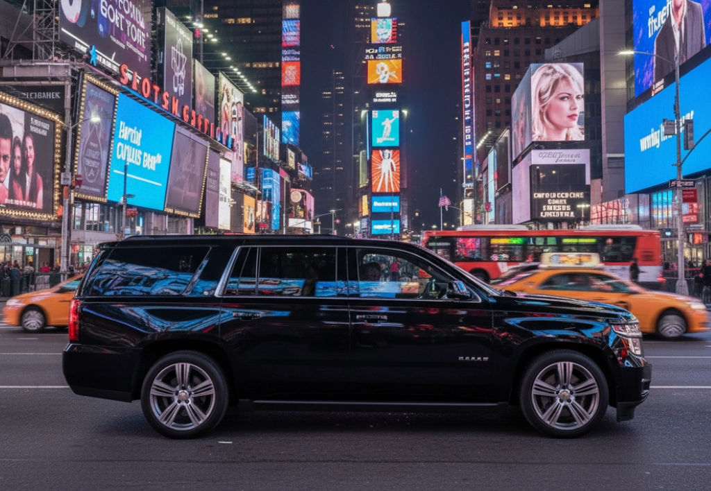 SUV luxury vehicle in Times Square - Professional black car service for up to 7 passengers